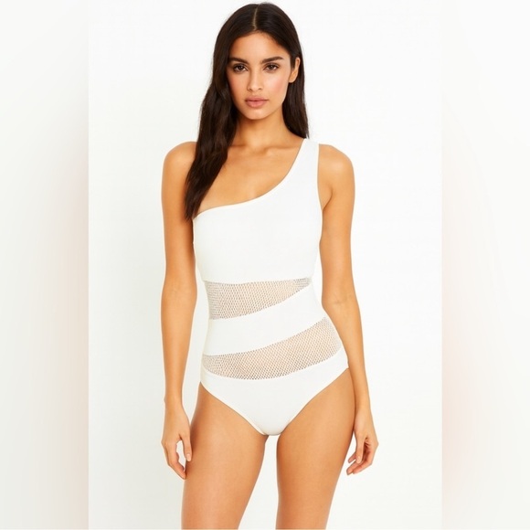Carmen Marc Valvo Other - Carmen Marc Valvo White One-Shoulder Mesh Panel One-Piece Swimsuit Size 10